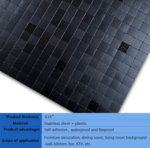 Self Adhesive Brushed Aluminum Backsplash Tiles Peel And Stick 10 Piece Set For Kitchen And Bathroom Each 11.73 By 11.73 Inches Easy DIY Install Black Brushed Finish, corner detail