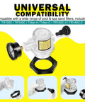 Manual air relief valve with pressure gauge; transparent body, black mounting base, threaded ports.