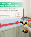 Straight Up No Sweat Cabinet Hardware Jig Kit featuring 44 and 16 inch aluminum alloy rulers aligned for drawer pull drilling.