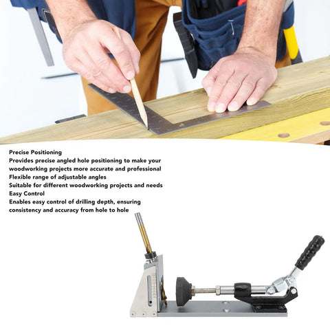 No Sweat Precision Pocket Hole Jig System Dead On Drill Depth Control and Slick Woodworking Alignment Tool for Heavy Duty Cabinet Joinery, precise positioning shown.