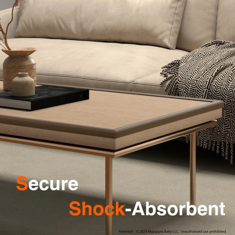 Premium Furniture Edge Corner Protectors For Baby Proofing Kids Rooms Rock Solid Hold With Pre Taped Strips on a coffee table.