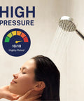 Solid Metal 27.5 Inch Shower Slide Bar System With Handheld Head And Hose Brushed Nickel Finish 2.5 GPM in use, woman enjoying shower