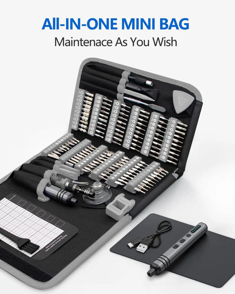 Mini Electric Screwdriver Set 140-In-1 Cordless Do It All Precision Kit with 120 Bits Displayed in Carry Case