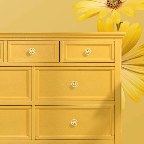 10 Pack Dope Brass Crystal Cabinet Knobs Set With Glass Crystal Gold Finish 1-1/4 Inch Polygon on yellow dresser