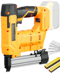 Cordless 18GA Brad Nailer And Electric Staple Gun Two In One Wire Free Nail Tool For Home Repair Easy DIY. Yellow and black handheld tool.