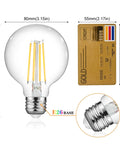G25 Led Globe Bulbs 60W Equivalent Daylight 4000K 750LM Non Dimmable Glass Edison Style with E26 base sizing comparison