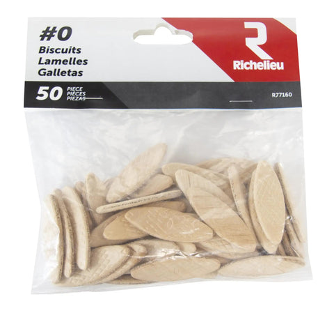 50 Pack No 0 Oval Shaped Compressed Beech Wood Joining Biscuits for woodworking cabinets in clear packaging