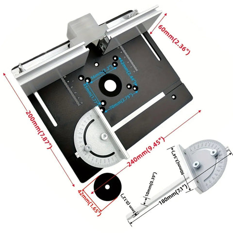 Dead On Precision Router Lift Kit For Woodworking Tables Featuring Rust Proof Aluminum Insert Plate and No Sweat Adjustment Dial, measuring 200mm x 240mm.