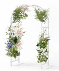 Heavy Duty PVC Garden Arbor Arch For Plant Climbing, 94 Inch Tall Backdrop Stand With Wide Entryway, Boss Backyard Vibes For Weddings Gardens And Festivals, Easy Setup, Weather Resistant White adorned with flowers
