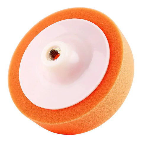 Kick Your Car Shine Into High Gear With This Professional 6 Inch Sponge Polishing Pad Wheel showing an orange foam buffing pad for detailing.