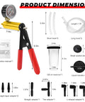 Handheld Vacuum Pump Brake Bleeder Kit With Gauge Adapters For Cars Trucks Motorcycles dimensions including tools and hoses