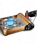 Dual Fuel Portable Gas Stove With Carrying Case - Propane Or Butane Camp Stove, Patented Design, includes adapter, gold aluminum