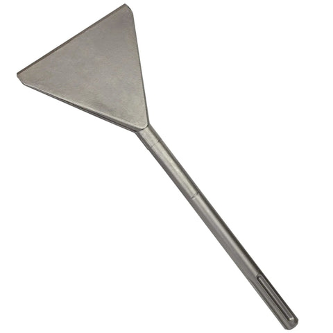 SDS Max 6 Inch Thinset Scraping Chisel For Tile Removal, 15 Inch Overall Length, side view showing metal blade and shank