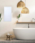 No Hassle Drywall Access Panel, 14 X 29 Inch Abs Plastic Removable Wall Cover installed in bathroom setting, smooth blend decor.