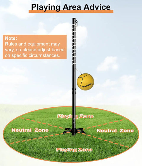 Diagram showing Tetherball Set With Ball And Rope For Outdoor Backyard Play Adjustable Tether Ball Pole With Screw Reinforcement 5 Prong Base