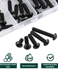 Premium M5 Black Torx Security Screws Kit With Matching Bit Made From 304 Stainless Steel Button Heads For Tamper Proof Outdoor Fixtures And Automotive Applications Provides Sixty Pieces In Five Lengths To Keep Your Setup Hella Secure Today, showing screws in storage container.