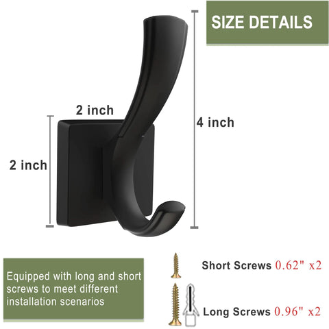 Heavy Duty Black Towel Hooks 3 Pack For Bathroom Wall Mount Robe Coat Hats Bags Keys And More Utility Hangers With size details