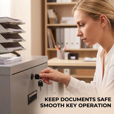 Person using 2 Pack Heavy Duty 3 Way Linkage File Cabinet Locks With Keys For Office Desk Storage Lock Down Your Confidential Docs
