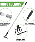 Long Hand Cultivator With Telescopic Handle And Soft Grip For Easy Digging And Loosening And Weeding In The Garden 4 Tooth