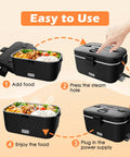 Step-by-step guide using Electric Lunch Box Heater 100W Portable Food Warmer 1.8L for Work or On The Go.