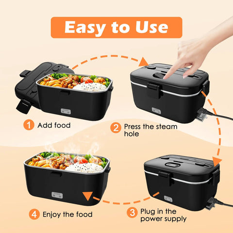 Step-by-step guide using Electric Lunch Box Heater 100W Portable Food Warmer 1.8L for Work or On The Go.