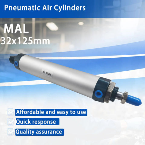 Mini Pneumatic Cylinder MAL 32x125 Double Acting Aluminum Single Rod 32mm Bore 125mm Stroke Air Powered