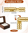 Concealed Gold Barrel Hinges Set 30 Pcs Brass Hidden Hinges For Jewelry Boxes Cabinets Small Woodworking Projects DIY Crafts Invisible Hardware For A Slick Clean Look with product dimensions 0.4cm x 2cm and 1.2cm at 270° angle shown next to a jewelry box.