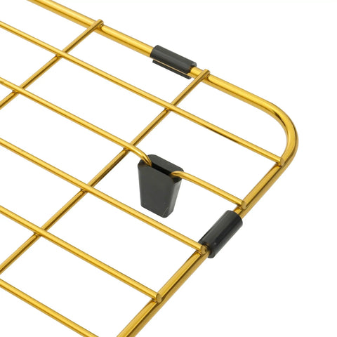 Heavy Duty 26 Inch By 14 Inch Stainless Steel Kitchen Sink Grid Protector With Rear Drain For Single Bowl Golden Finish close-up