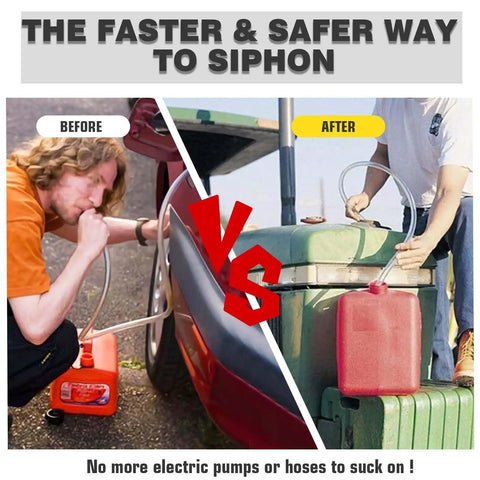 Comparison of No Hassle Six Foot Fuel Siphon Hose With One Half Inch Brass Shaker Valve And Clear High Grade Pvc Tubing.