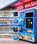 Self Service Pet Bathing Station With High Pressure Adjustable Sprayer Built For Large Medium And Small Pets Perfect For Grooming Shops And Pet Stores Rugged Commercial Pet Washing Machine For Easy No Sweat Cleaning next to neon sign.