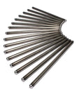 Real Deal Small Block Ford Pushrod Set Built For 289 And 302 V8s Featuring 5/16 Inch Shaft And 6.821 Inch Reach arranged in a fan shape.