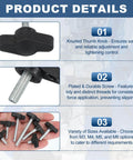Knurled Clamping Knobs Set M4 x 12mm Male Thread 27mm Head Black Pack Of 20 shown with threaded detail and size variety.