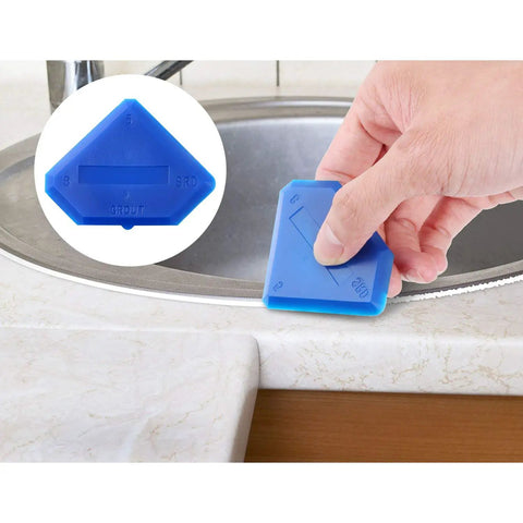 Person using Two Piece Caulking Tool Set For Sealant, Grout, And Caulk Smoothing, Flexible Plastic Tools With 10 Edge Shapes