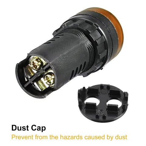 Back view of Yellow Indicator Light With Buzzer 12V AC DC, 22mm Panel Mount with detachable dust cap, showing internal connectors