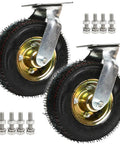 Heavy Duty Silent Swivel Caster Wheels 6 8 10 Inch Elastic Rubber Tires for Heavy Lifting, pack of 2 with steel base and bolts.