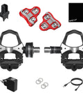 Left Pedal Power Meter For Road Bikes With Single Sensing Pedal Bluetooth And ANT Plus Connectivity For Bike Computers GPS Units And Smartphones Easy To Install And Move Between Bikes, including accessories like cleats and charging cable