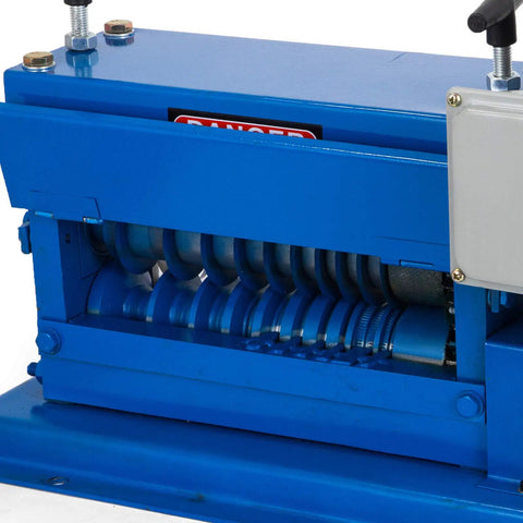 Electric Wire Stripping Machine For Copper Recycling, Fits 0.06 To 1.5 Inch Wires With Eleven Feed Channels And Ten Precision Blades. Running At 75 Feet Per Minute, This Rugged Aluminum Rig Works Like A Charm On Wiring Jobs Today.