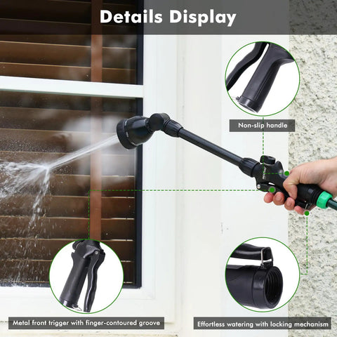 Heavy Duty Metal Hose Wand Sprayer For Garden Hose 16 Inch Zinc Alloy Watering Wand With Built To Last Bronze Finish TPU Coated Dial Easy Grip Tough As Nails Shock Resistant For Daily Yard Work And Reliable Watering black hose wand spraying water with non-slip handle