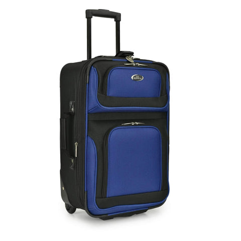 U.S. Traveler New Yorker blue expandable rolling luggage with telescoping handle