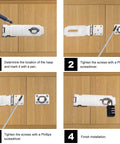 Installation guide for 2 Pack 5 Inch 304 Stainless Steel Hasps Latch Set with Screws for Gates, Doors, Cabinets, and Closets.