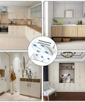 Magnetic Cabinet Door Catch 4 Pack With Dual Install Options displayed in various kitchen cabinet and closet settings.