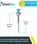 Frost Free Sillcock Outdoor Faucet With Push To Connect Inlet And Three Quarter Inch Hose Outlet Brass Construction With Chrome Blue Finish