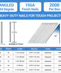 Diagram of 15 Gauge Finish Nails One And Three Quarters Inch 34 Degree Angled Galvanized Finishing Nails specs and dimensions.
