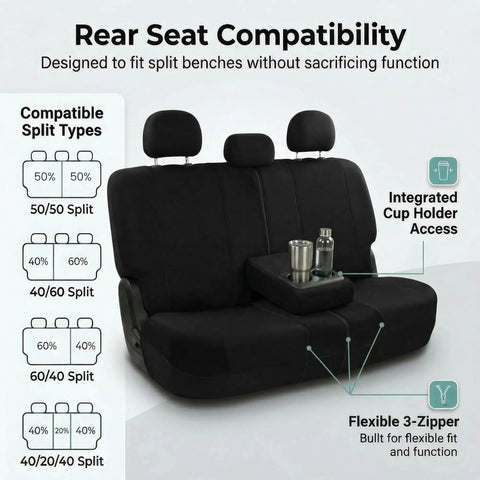 Universal Car Seat Covers Full Set For SUV Truck Sedan Van, all purpose cloth seat cover set, rear split bench, black fabric