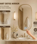 Smart Defog Mirror demonstrating touch activation, oval shape, for clear visibility in modern bathrooms.