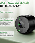 Electric Mason Jar Vacuum Sealer Kit with LED Display showing type-c port, power, and charging indicator