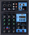 Front view of 4 Channel Mixer With Bluetooth USB Recording And 48V Phantom Power For Studio And Live Sound Perfect For DJs Karaoke