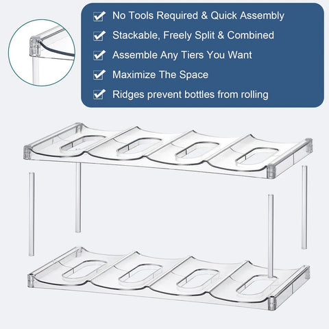 Clear heavy duty 3 tier stackable water bottle organizer with ridges for stability, fits 12 tumblers, perfect for counters.