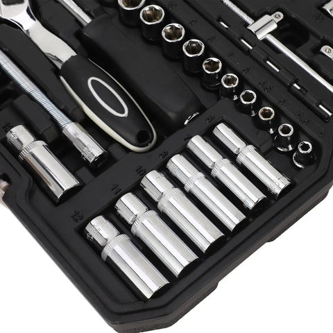 One Quarter Inch Socket Wrench Set With Premium Steel Ratchet Beefy High Torque Performance Mechanic Grade Tool Kit
