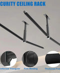 Double Paddleboard And Surfboard Ceiling Storage Rack For Garage Adjustable Overhead Hanger With Straps For Skis Kayaks And Canoes Holds 200 Lbs Black For Quick Setup shown installed on ceiling with foam padding highlights
